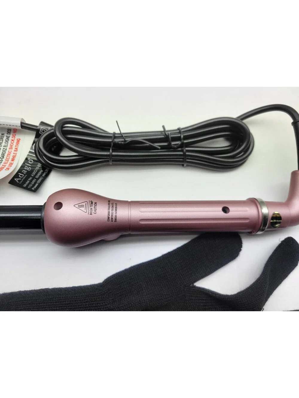 Adagio 19MM Clipless Curling Wand Tourmaline infused Ceramic Pink  **NWOB**